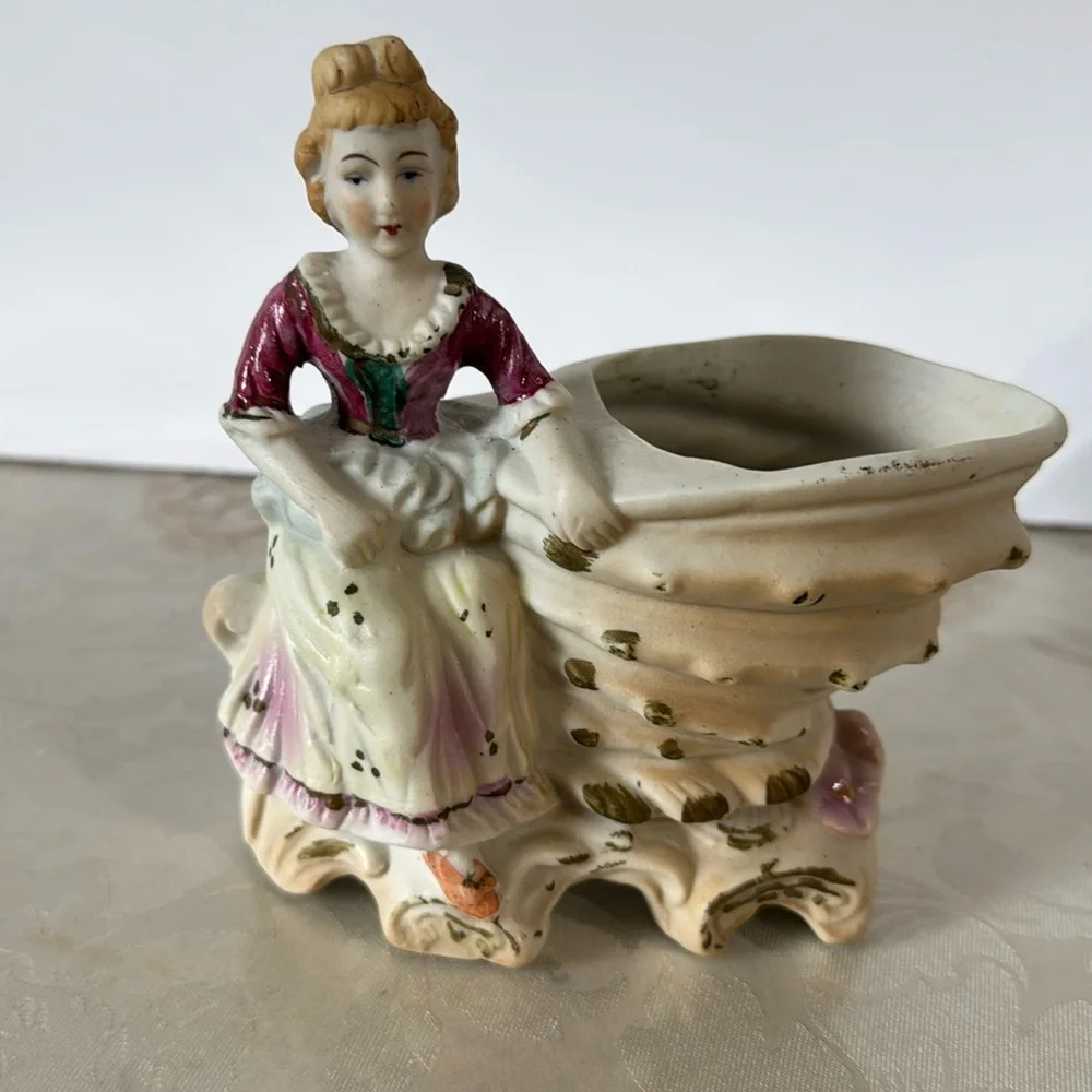 Vintage Figurine Planter with Pink and Cream Accents